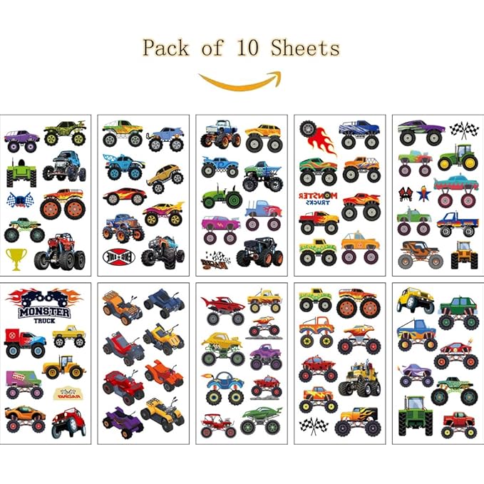 (Pack of 10 Sheets) Racing Car Waterproof Temporary Tattoo Stickers for Kids Boys and Girls, Party Favors Decorations