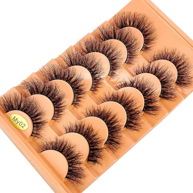 HBZGTLAD NEW 7pairs Cat eye Eyelashes 3D Natural False Lashes 5d Fluffy Soft Cross Manga Lashes Wispy Natural Eyelash Extension Makeup (MY-02)