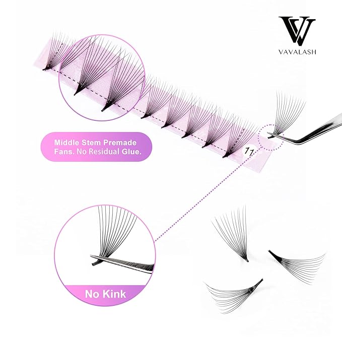 Eyelash Extensions 3D 4D 5D 6D 8D 9D 10D Thickness 0.07/0.1 C/D Curl Eyelashes Middle Stem Premade Fans Russian Volume Lash Extensions Supplies (Middle Stem 12D-0.07-C-8-15mm)