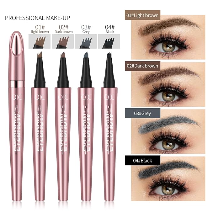 3D Eyebrow Pencil, 4 Tip Microblading, 24 Hours Smudge Proof Brow Pen, Brow Pen Makeup Natural Fine Stroke, Waterproof Eyebrow Pencil for Women (Dark Brown) - 1 Pack