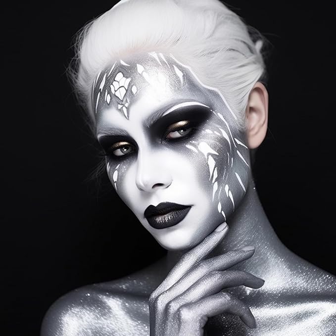BOBISUKA Silver Face Body Paint Water Based Full Body Paint Sticks Blendable Face Painting Kit Metallic Sliver eye black stick Quick Drying Foundation Makeup for Halloween Cosplay SFX Costume Party