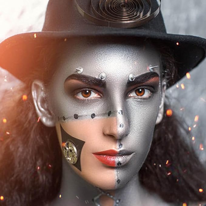 MEICOLY Silver Face Paint Stick(1.06 Oz),Blendable Full Body Paint Stick for Halloween Tin Man Special Effects SFX Cosplay,Sweatproof Waterproof Eye Black for Baseball/Softball/Football