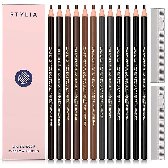 Microblading Supplies 12-PC Waterproof Eyebrow Pencil and 4-in-1 Duckbill-Shape Eyebrow Pencil Sharpener Bundle with Blade For Marking, Filling And Outlining, And Permanent Makeup