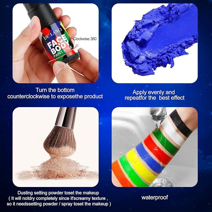 Professional Blue Face Body Paint Stick Makeup, DE’LANCI Cream Blendable Dark Blue Grease Foundation Painting Pen,Zombie Halloween SFX Special Effects Cosplay Costume Makeup, #05 ELF BLUE