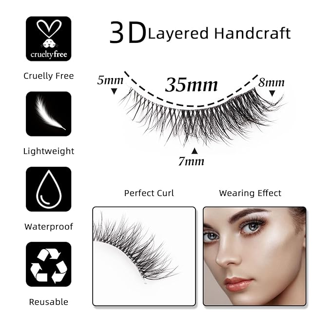 Fake Eyelashes 8mm Wispy Natural Lashes Fluffy Clear Band Cat Eye False Eyelashes Short - 7 Pairs, ZT95