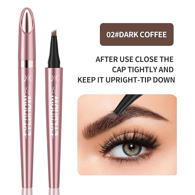 QIC 3D Waterproof Microblading Eyebrow Tattoo Pencil 4 Fork Tip,Microblading Eyebrow Pen Magic Eyebrow Pencil Microblade Eyebrow Pencil with Micro-Fork Tip (Dark Brown)