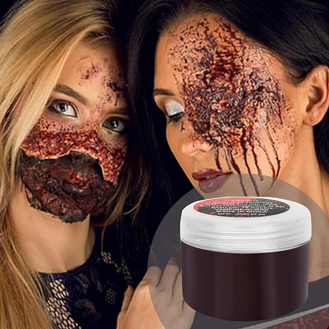 Halloween Coagulated Blood Washable, Realistic Scar Blood Halloween SFX Makeup on the Face/Body, Prefect Zombie Vampire Monster Cosplay Stage Blood Clothes Dress Up