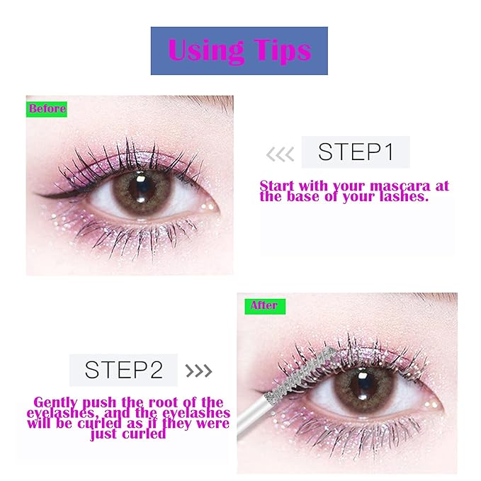 Glitter Mascara for Eyelashes, Womens Waterproof Long Lasting Mascara Smudge-Proof No Clumping Colorful Eyes Makeup for Women Wedding Stage Music Festival.