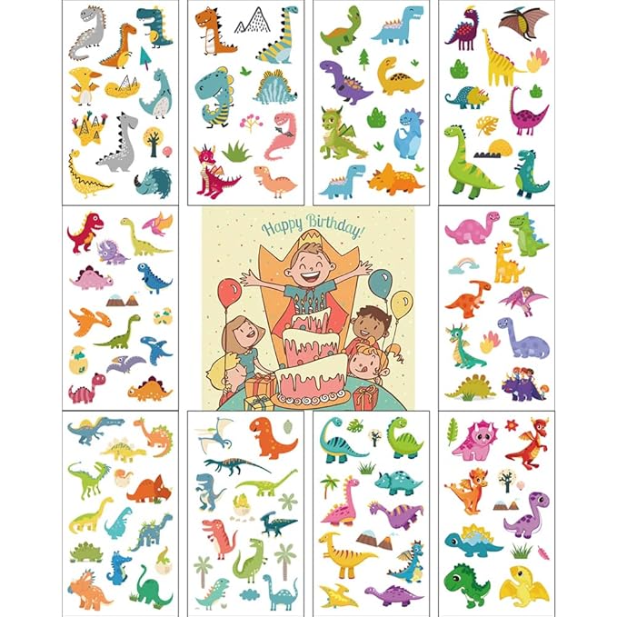 (Pack of 10 Sheets) Dinosaur Waterproof Temporary Tattoo Stickers for Kids Boys and Girls, Party Favors Decorations