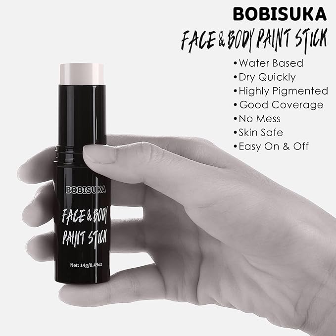 BOBISUKA Light Gray Face Body Paint Water Based Grey Face Paints Sticks Cream Blendable Face Painting Kit Quick Drying Foundation Makeup for Halloween Corpse Bride Zoombie Cosplay SFX Costume Party