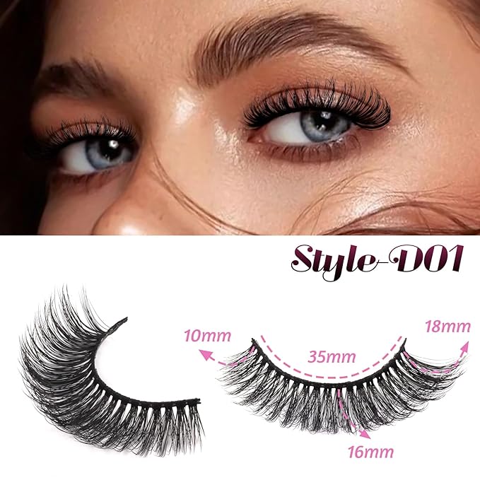 Ahrikiss Russian Strip Lashes Fluffy Wispy Faux Mink Lashes D Curl False Eyelashes Fluffy Wispy 10 Pairs Pack (D01)