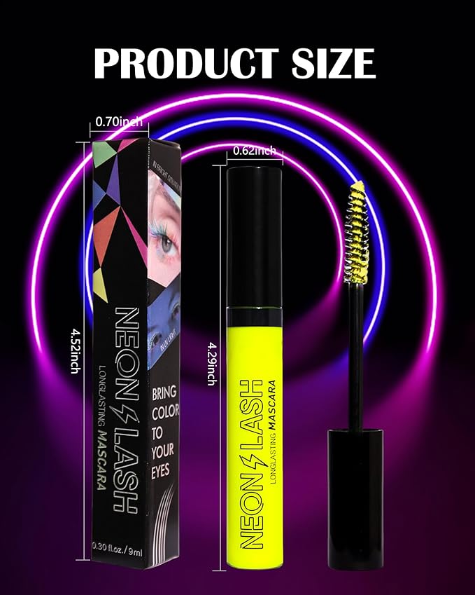 UV Glow Colored Mascara Volume and Length-1 Pcs Green Waterproof Mascara for Eyelashes, Fast Dry Curling Non Clumping Mascara,Long Lasting for St Patrick's day Party,Stage Use,Clubbing Makeup-02