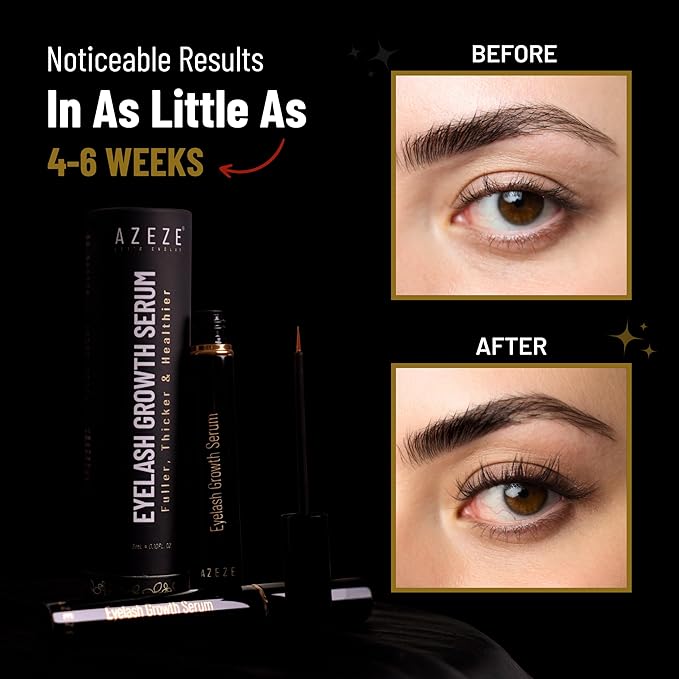 Azeze Eyelash Growth Serum - Oil-Free Lash Serum for Eyelash Growth and Thickness in 6 weeks, Compatible with Lash Extensions