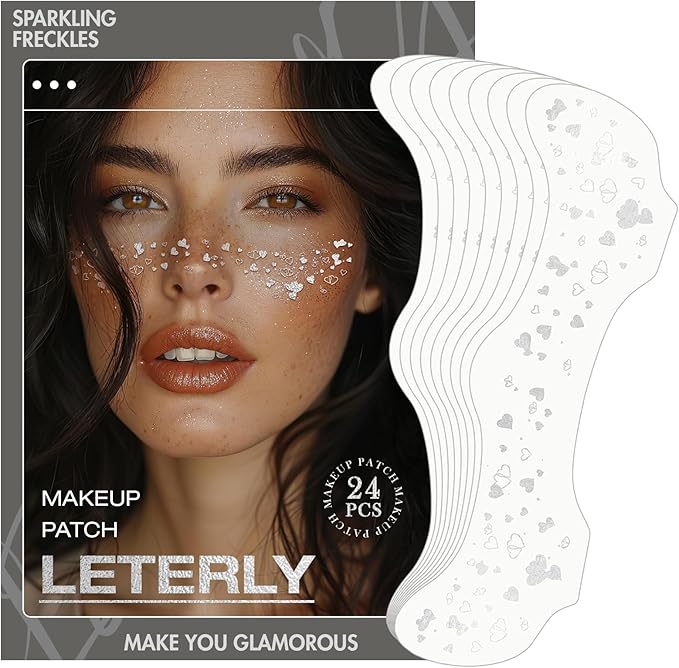 24 Pcs Glitter Freckles Face Tattoo,Silver Face Glitter Makeup Patches Cute Sparkle Freckles Patches Waterproof Makeup Speckles for Face Accessories for Women Girls