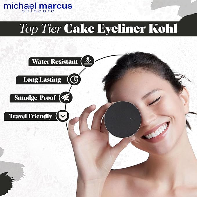 michael marcus Makeup Cake Eye Liner (Kohl) - Water Activated Dry Pressed, Long-Lasting, Vibrant Color & Smudge Resistant Eyeliner - Cruelty & Paraben Free - For Beginner & Pro Makeup Artist