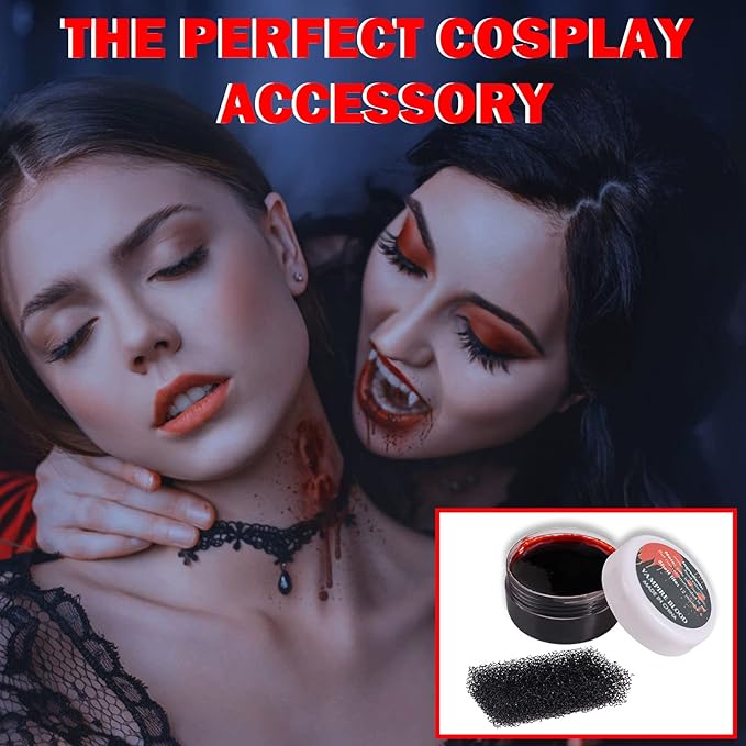 Fake Blood Gel Kit with Stipple Sponge,Halloween SFX Makeup Fake Blood,Fake Wound,Zombie,Vampire and Monster Dress Up Cosplay (Fake Blood Gel 30g/1.06 oz)