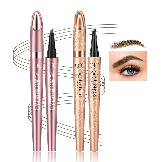 2 Pcs Eyebrow Tattoo Pencil,3D Microblade Eyebrow Pen with 4 Fork Tip Magic Eyebrow Pencil Waterproof Smudge-proof Natural Eyebrow Hair Micro Eye Brow Pencil for women (Light Brown)