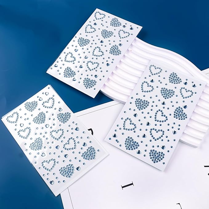 3 Sheets Face Gems Jewels Self Adhesive Rhinestones Gems for Face Eyes Makeup Hair Body Stick on Rhinestones Stickers for Valentine Festival Decal Decor(Light Blue)