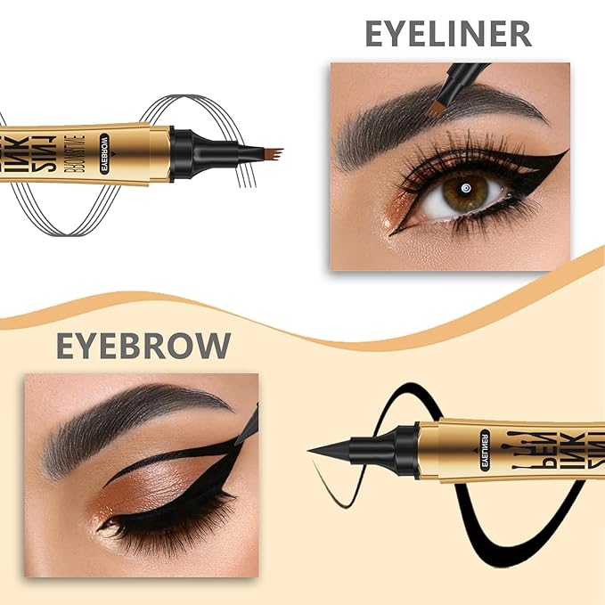 Microblading Eyebrow Pen,2-in-1 Eyebrow Tattoo Pencil 4 Fork Tip with Eyeliner,Multifunction Double Head Waterproof Eyebrow Pencil Create Natural Looking Brows (Grey)