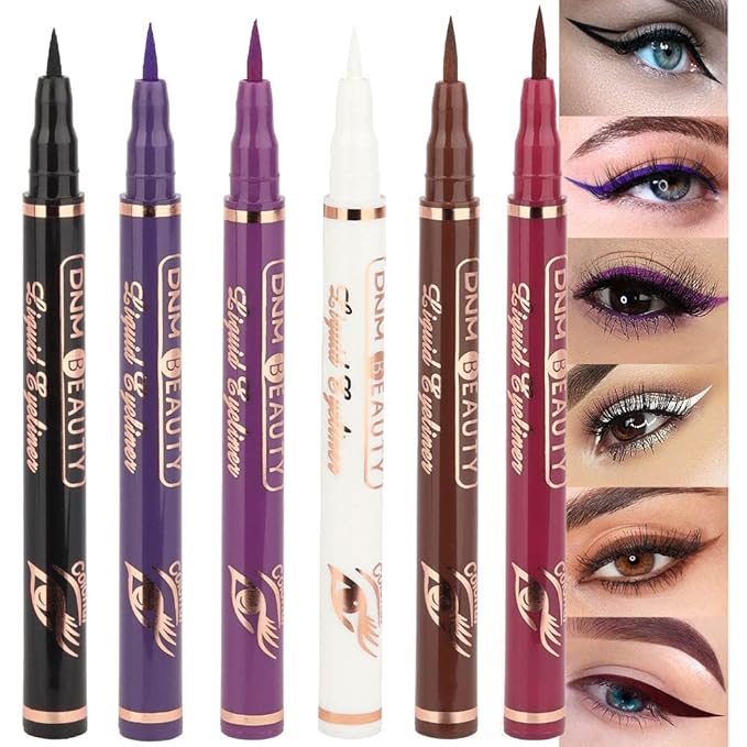 evpct 6Pcs Black Blue Violet Nordic Purple White Red Brown Liquid Wing Eyeliner Stamp Eye Pencil Makeup Color