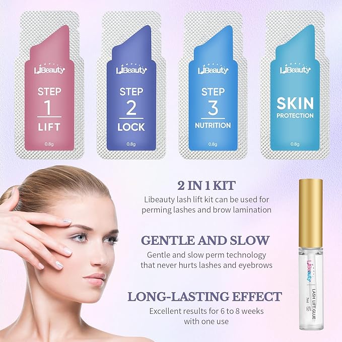 Libeauty Eyelash Lift Kit and Brow Lamination Kit 2 in 1, Lash Perm Lotion Sachet Disposable Quick Curling Perming Use at Home or Salon Lash Lifting System - Updated Version