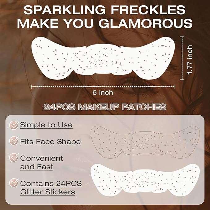 24 Pcs Glitter Freckles Face Tattoo,Brown Face Glitter Makeup Patches Cute Sparkle Freckles Patches Waterproof Makeup Speckles for Face Accessories for Women Girls
