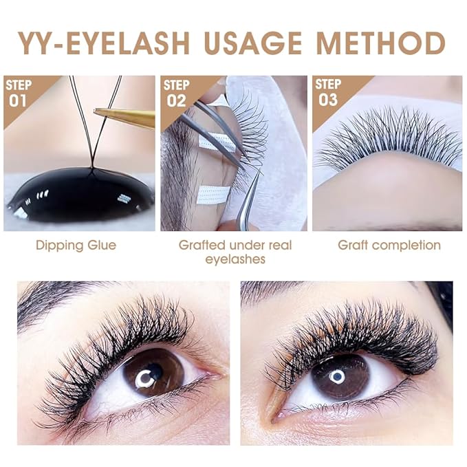 YY Eyelash Extension 0.07mm LU Curl 8-14mm Mixed Tray Lash Supplies Premade Fans Y Shape Volume Lash 12 Rows Premium Faux Mink Lash Extensions (8-14 MIX, Brown;0.07 LU)