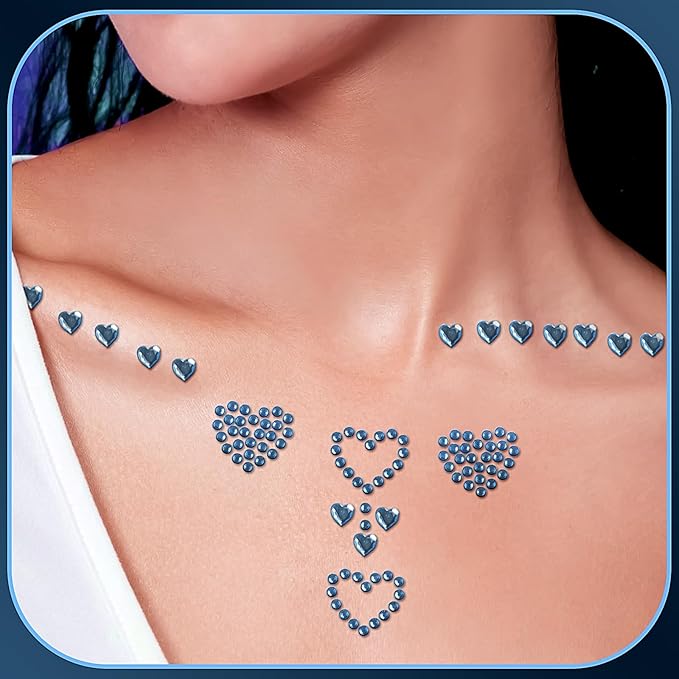 3 Sheets Face Gems Jewels Self Adhesive Rhinestones Gems for Face Eyes Makeup Hair Body Stick on Rhinestones Stickers for Valentine Festival Decal Decor(Light Blue)