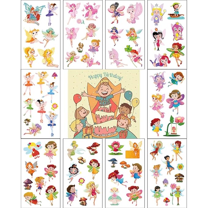 (Pack of 10 Sheets) Floral Fairy Waterproof Temporary Tattoo Stickers for Kids Boys and Girls, Party Favors Decorations