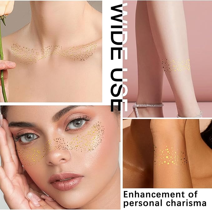 10 Pcs Face Glitter Freckles Patches, Gold Sparkle Face Makeup Patches, Long-Lasting Waterproof for Women