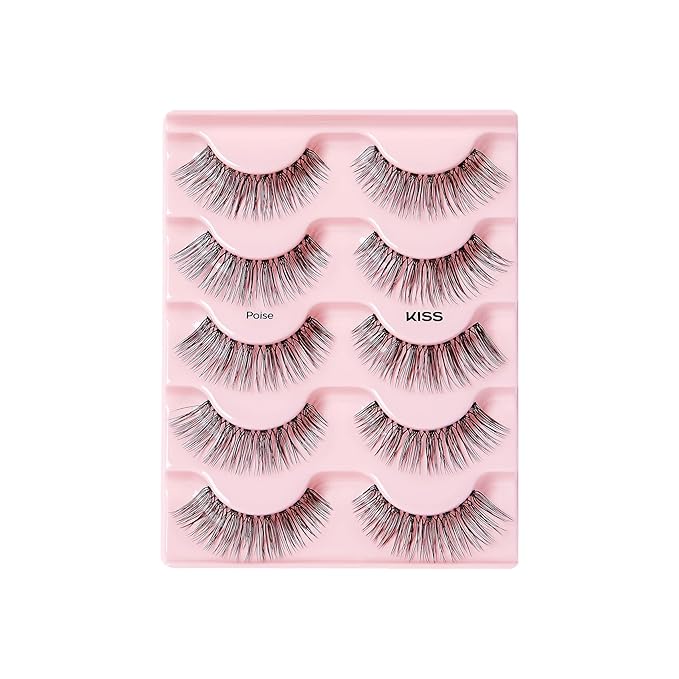 KISS Looks So Natural False Eyelashes Multipack, Lightweight & Comfortable, Tapered End Technology, Reusable, Cruelty-Free, Contact Lens Friendly, Style 'Poise', 5 Pairs Fake Eyelashes