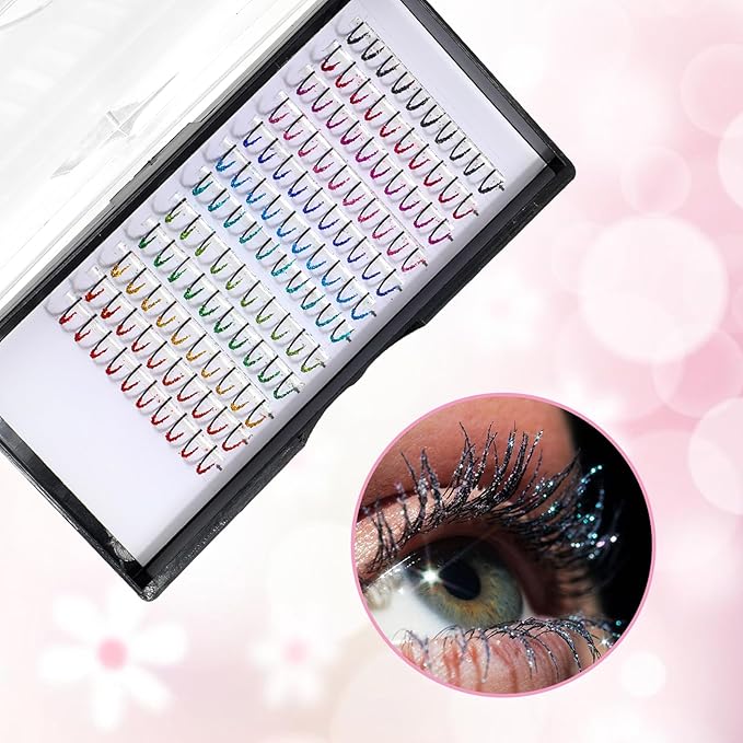Glitter Lash Extensions 12 Colored Mix Single Lash Spike Eyelash Extension 120 Pcs D Curl Lashes 15mm Lash Extensions Wide Individual Lashes Cluster for Personal Makeup Soft False Eyelashes