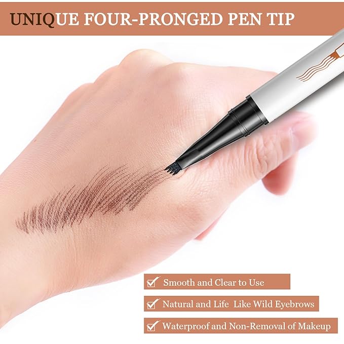 Microblading Eyebrow Pen-Upgraded Eye Brow Pencils for Women Brown with Micro-Fork Tip Applicator, Smudge-Proof and Waterproof Eyebrow Pencil for Natural Hair-Like, Last All-Day, Dark Brown