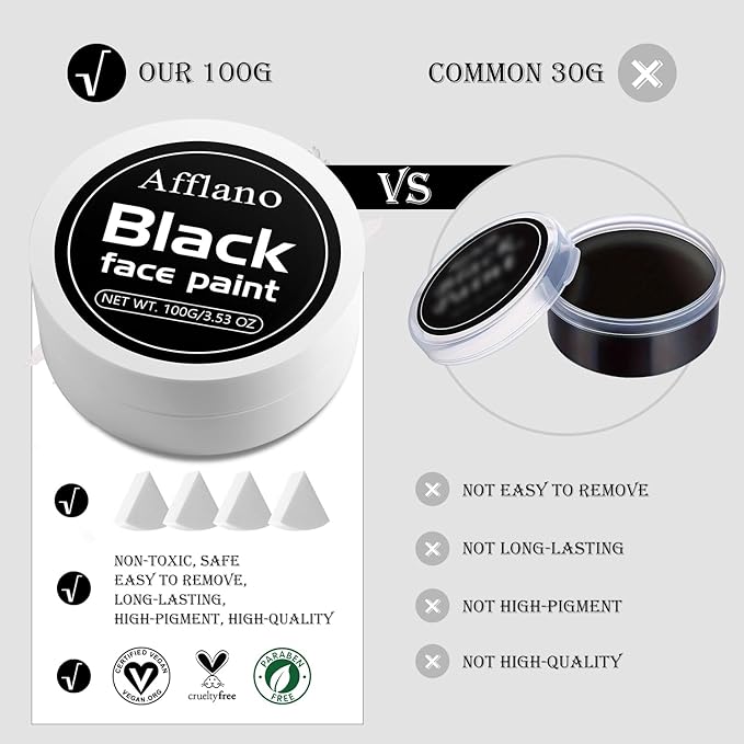 Black and White Face Paint 6pcs Halloween Makeup Kit, Professional Oil-Based Full Coverage Cream, Non-Toxic, Easy to Remove, Long-Lasting, High-Pigment, Face & Body Painting Kits for Cosplay, Stage