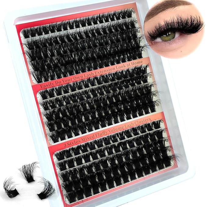 HBZGTLAD Fluffy Cluster Lashes 40D60D80D100D120D Natural Thick Eyelash Clusters D Curl Individual Lashes DIY Eyelashes Extension (240Pcs 100D120D160D)