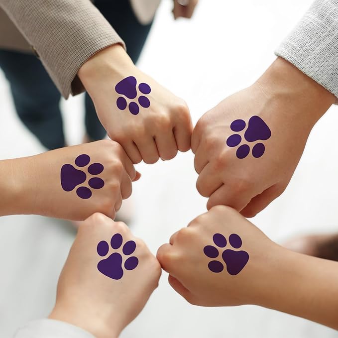 Harloon 20 Sheets 300 Pcs Paw Prints Temporary Tattoos Paws Foot Temporary Tattoo Removable Dog Stickers for Women Face Body Arm(Purple)