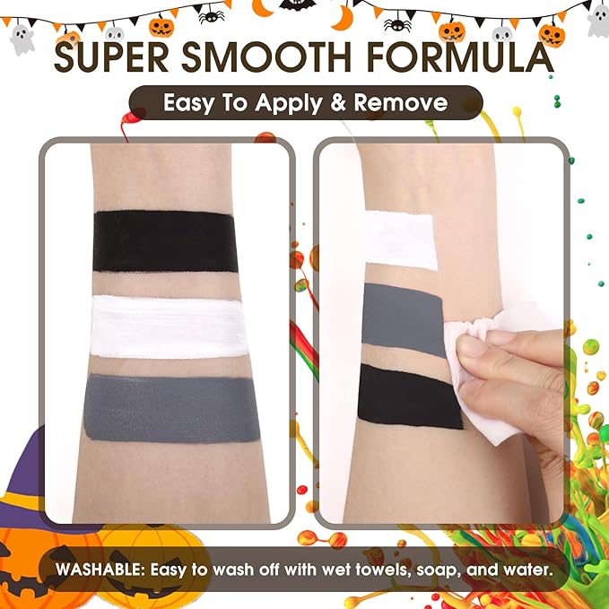 BOBISUKA Grey Face Body Paint Liquid Texture Washable Non Toxic Facepaint Fast Drying Foundation Makeup for Halloween Corpse Bride Zoombie Cosplay SFX Costume Party Large Capacity(130ml)