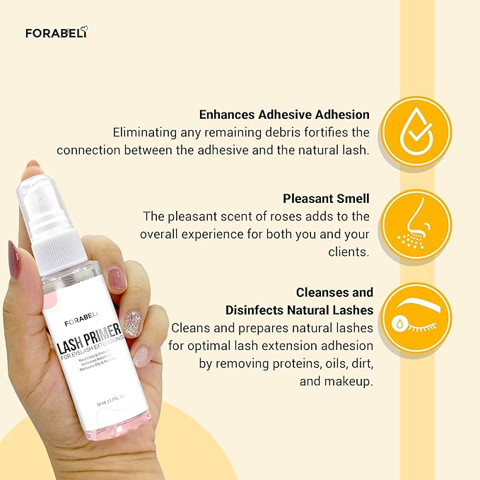 Forabeli Lash Primer for Lash Extensions Spray 50ml - Pro-Grade, Faster Prep for Superior Eyelash Retention
