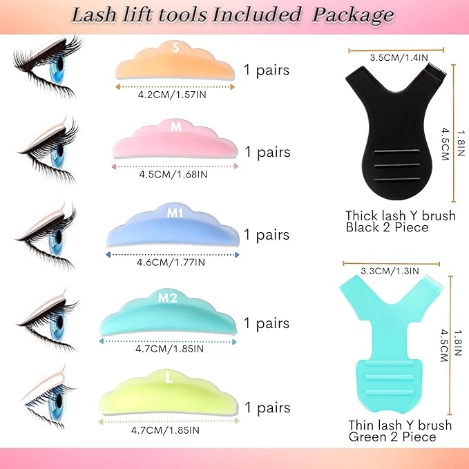 Lash Lift Pads,DIY Eyelash Lift Pads,Eyealsh Perm Rods,Lash Lifting at Home 10 Pcs Eyelash Curler Pads 5 Size SMM1M2L Reusable Soft Silicone Shields (Colorful-Lift Pads(5pair))