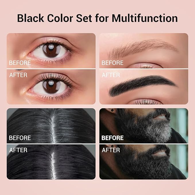 Eyebrow & Eyelash Color Kit, Professional Lash & Brow Color Kit, Instant Eyebrow Coloring Set with Natural Bushy Black Effects, Long-lasting, Easy to Use, 7ml, Black