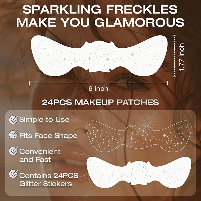 24 Pcs Glitter Freckles Face Tattoo,Silver Face Glitter Makeup Patches Cute Sparkle Freckles Patches Waterproof Makeup Speckles for Face Accessories for Women Girls