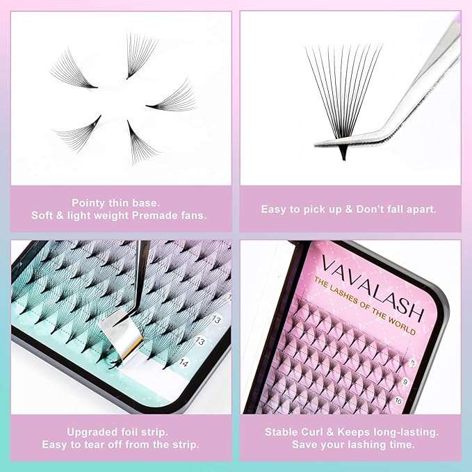 Eyelash Extensions 3D 4D 5D 6D 8D 9D 10D Thickness 0.07/0.1 C/D Curl Eyelashes Middle Stem Premade Fans Russian Volume Lash Extensions Supplies (Middle Stem 12D-0.07-C-8-15mm)