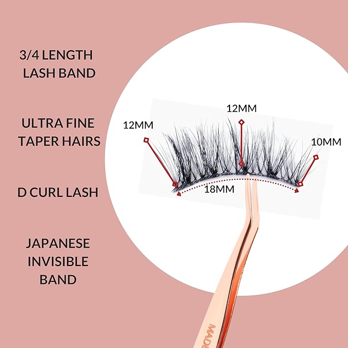 Natural False Lashes | Carina Half Eyelashes | Best False Lashes fo Beginners | Short Lashes Natural Look | Plant Based Fibers | Clear Band Lashes | No Trim Wispy Half Lashes | Small Lashes
