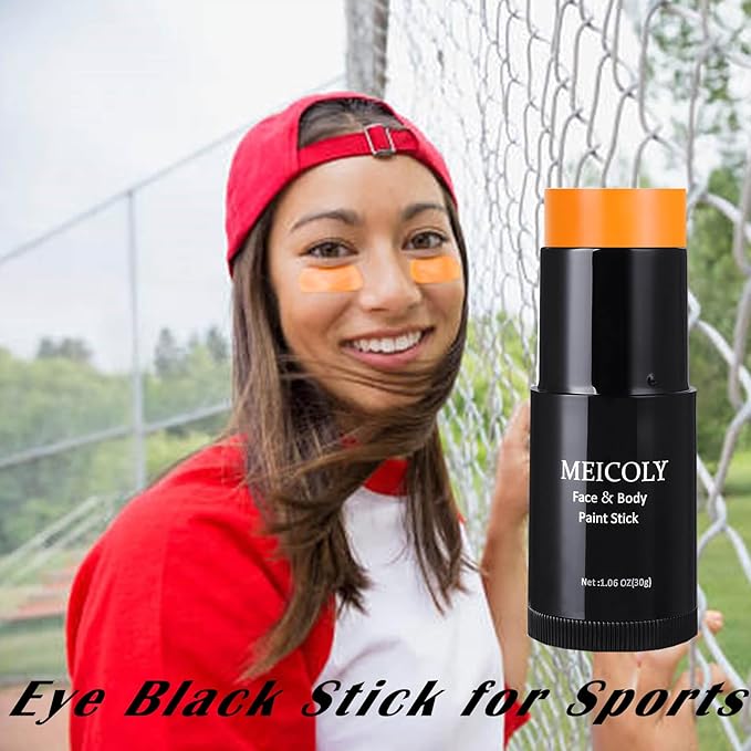 MEICOLY Orange Face Paint Stick(1.06 Oz),Cream Blendable Full Body Paint Stick,Orange Eye Black Baseball,Sweatproof Waterproof Face Painting for Halloween Pumpkin Special Effects SFX Cosplay Makeup