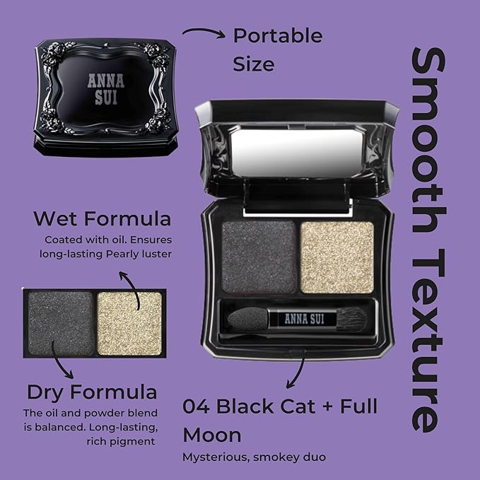 ANNA SUI - Eye Color Compact - Two-Tone Eye Shadow Fillers for Eyeshadow Palette - Black and Gold Long-Lasting Eye Makeup - 04 Black Cat x Full Moon - 0.05 oz.