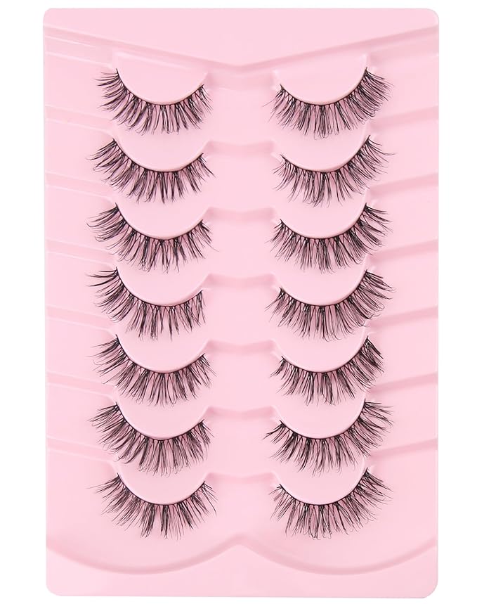 Onlyall Natural Lashes Wispy Lashes Natural Look False Eyelashes Natural Flared Eyelashes False Eye Lashes Soft Fluffy Lashes 7 Pairs T01