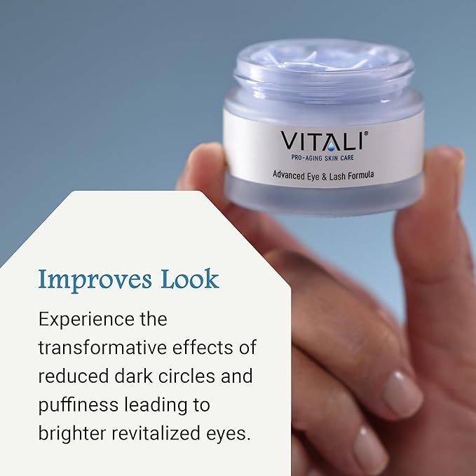 Vitali Advanced Eye & Lash Formula: Premium Age Reducing Copper Peptide Skincare for Longer Lashes and Fuller Eyebrows, Reduces Dark Circles and Puffy Eyes - 2 oz.