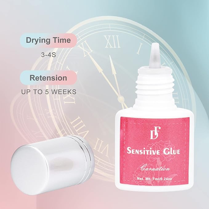 Sensitive Eyelash Extension Glue No Fume 3-5S Drying Time Waterproof Lash Glue 4-5 Weeks Retention Hypoallergenic Lashes Adhesive Low Irritation Black Eyelashes Bond for Professional Use