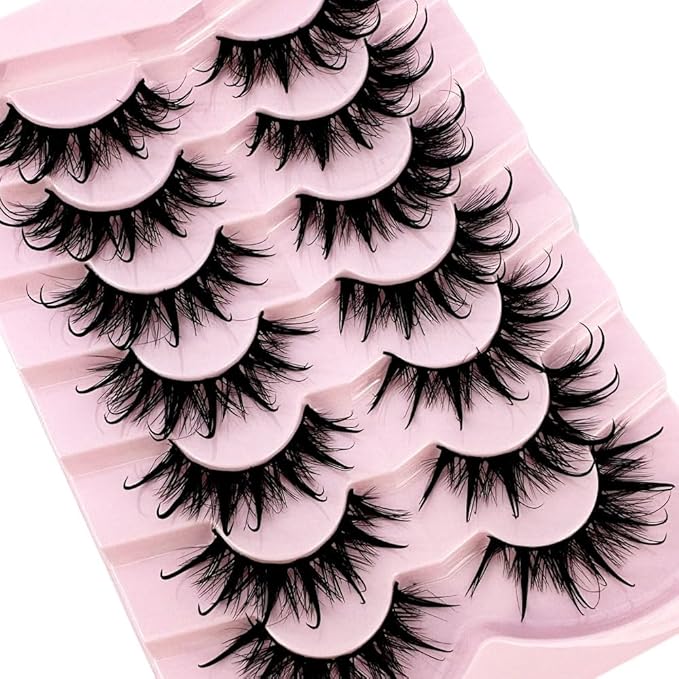 HBZGTLAD NEW 7pairs Cat eye Eyelashes 3D Natural False Lashes 5d Fluffy Soft Cross Manga Lashes Wispy Natural Eyelash Extension Makeup (DT02-5)