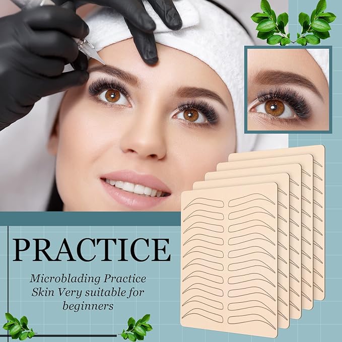 Maitys 16 Pieces Microblading Eyebrow Practice Tattoo Double Sided Fake Skin for Tattoo, Latex Eyebrows Fake No Ink Makeup Silicone Skins Microblading Practice Kit(Black)